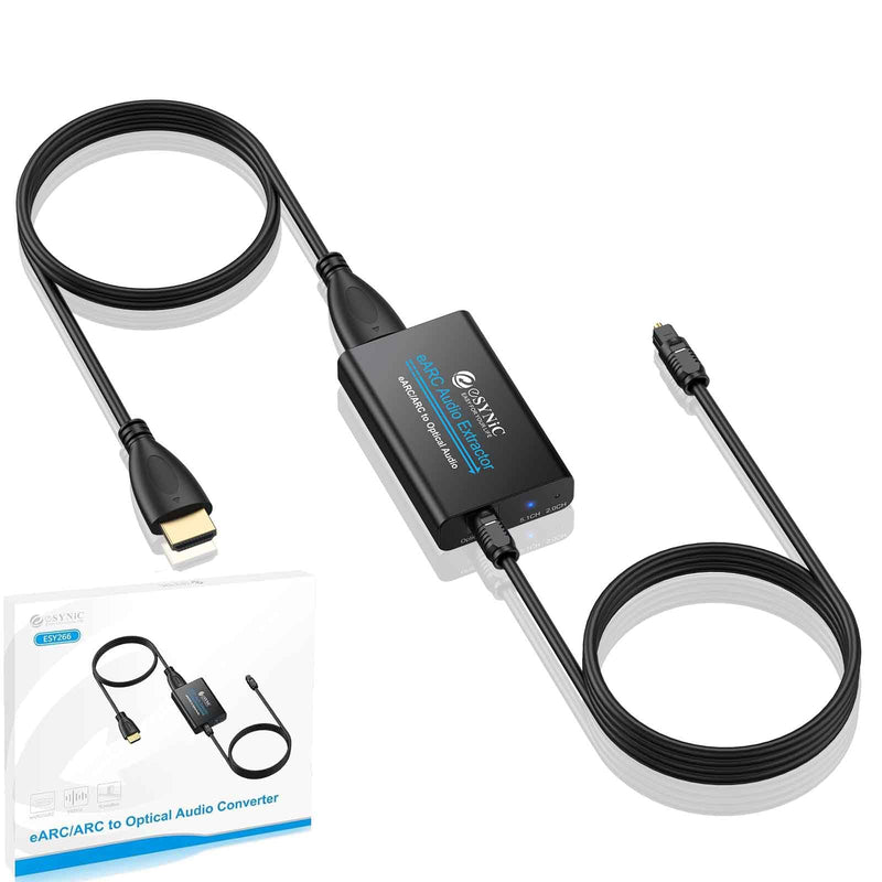 [AUSTRALIA] - eSynic Professional eARC Audio Extractor-Only Work for HDTV ARC/eARC Ports-192KHZ ARC to Optical Audio Adapter-Easy to Setup-7ft Long-Dolby5.1 & DTS 5.1 Formats-from HDTV to Optical Soundbar-No CEC 