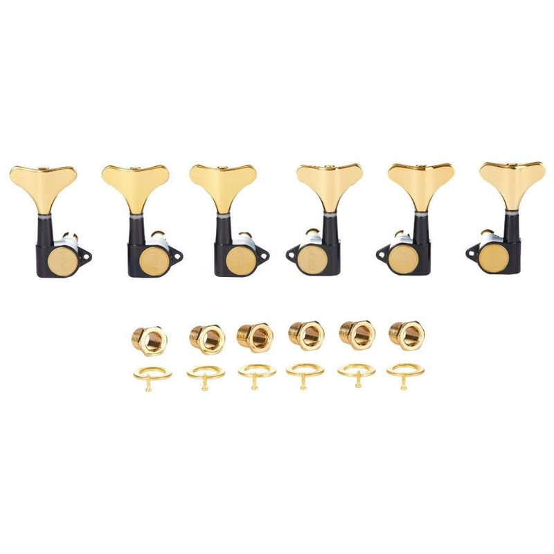 KAISH 6 String 3R3L 18:1 Sealed Bass Tuners Bass Guitar Tuning Keys Tuning Machine Heads for Ibanez/Yamaha Style Acoustic/Electric Bass Black with Gold