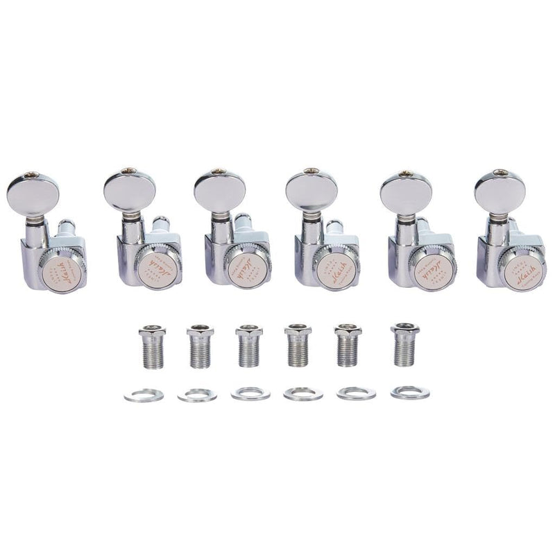 KAISH 21:1 Dual Pin (No Screws) Locking Tuners 2 Pin Locking Tuning Keys Pegs Tuning Machine Heads fits for American Series Strat/Tele Guitars Vintage Oval Button Chrome