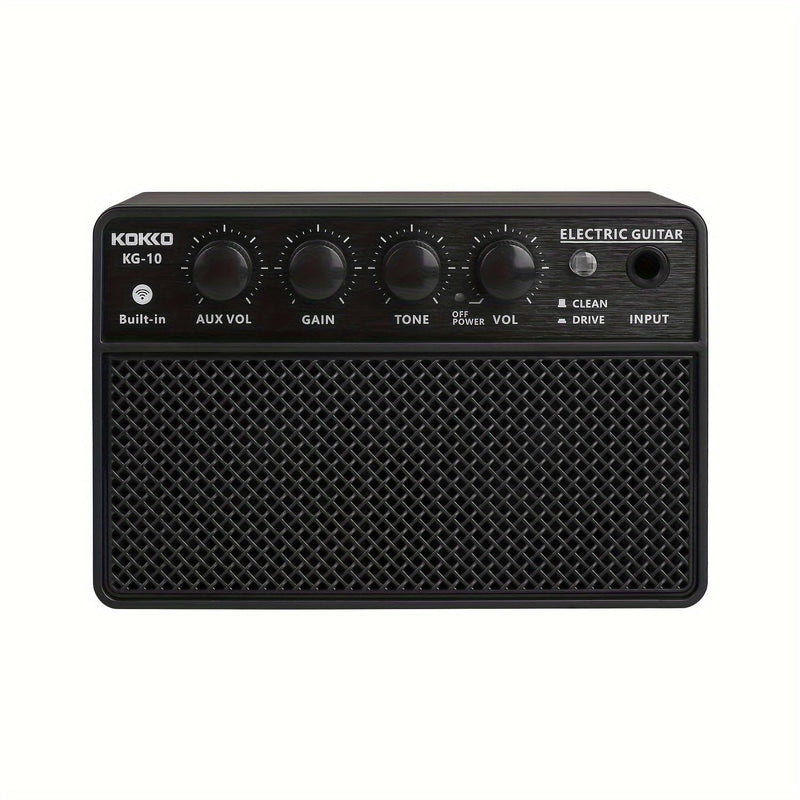 Mini Guitar Amp 10W Portable, Rechargeable with Bluetooth, Clean & Drive Channels, Headphone Output, Suitable for Electric Guitar, Bass, Black