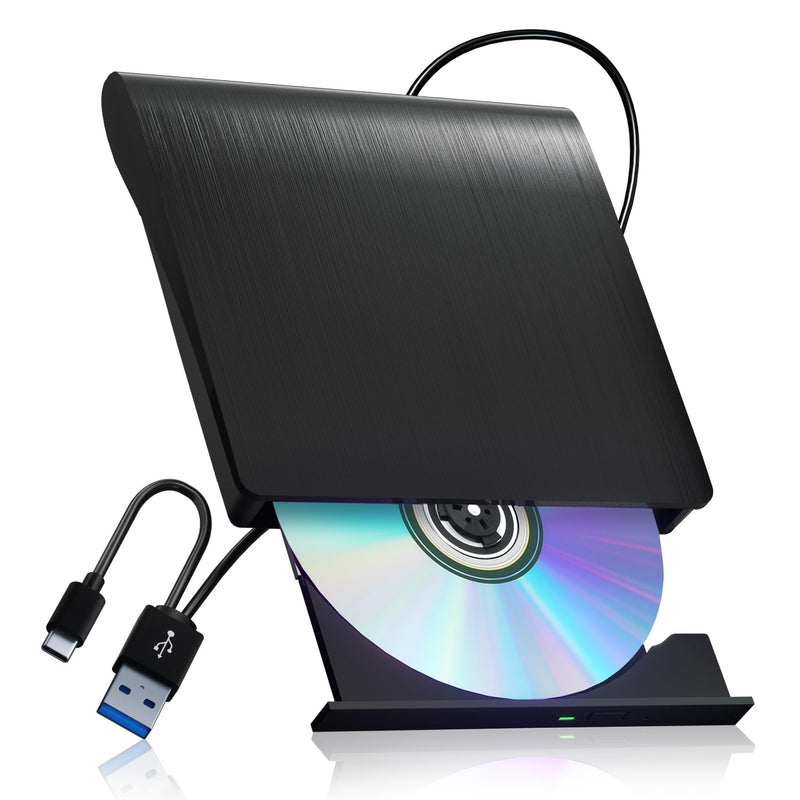 External CD/DVD Drive for Laptop PC CD DVD Player USB 3.0 Portable Optical Drive CD Burner Compatible with Windows 10 11 Linux Mac OS (Black) Black