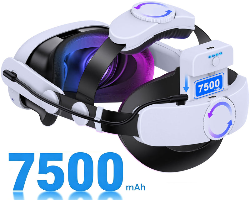 Head Strap for Meta Quest 3/3S/2, Adjustable Elite Strap with 7500mAh Detachable & Hot-Swappable Battery, Enhanced Support & Comfort, VR Headset Strap for Oculus, Extends 3–4H Playtime Head Strap - 1x7500mAh Battery MQ2000 Series-Plug-In Battery