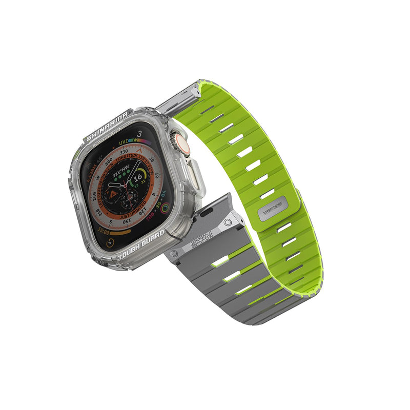 Skinarma SKRM GEMINI MAGNETIC WATCH STRAP + ATOM WATCH CASE compatible with Apple Watch 49 MM (Lime Green)