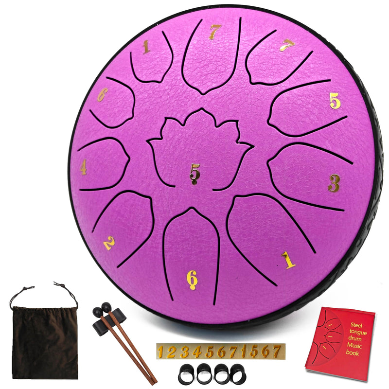 Rain Drum for Outside & Garden – 6.5-Inch Steel Tongue Drum, 11 Notes with Soft Bag, Music Book, and Mallets – Ideal for Meditation, Yoga, Relaxation, Sound Therapy, Musical Education – by VESYMAN 6.5 Inch 11 Notes Lavender Purple