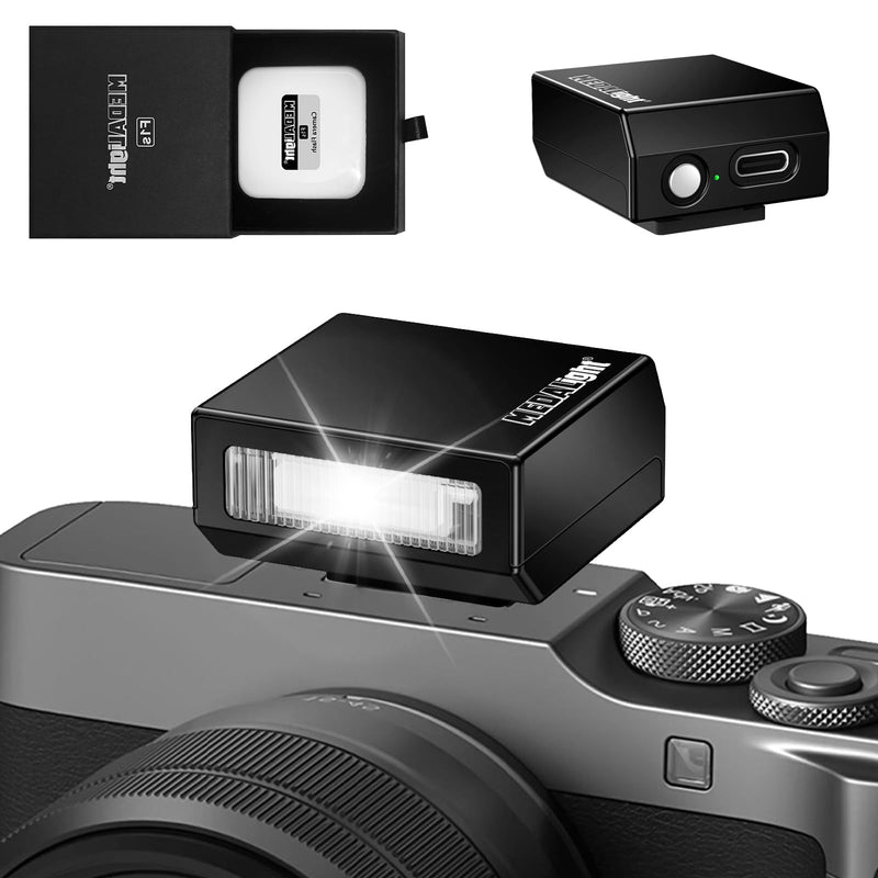 [AUSTRALIA] - MEDALight Upgrade Aluminum F1s Mini Camera Flash for Ricoh GR3/GR3X/Fuji/Sony ZV1/Nikon/Canon/Olympus/Digital Film Cameras,Portable Hot Shoe Camera Flash Speedlite for DSLR Camera(Black). Black 