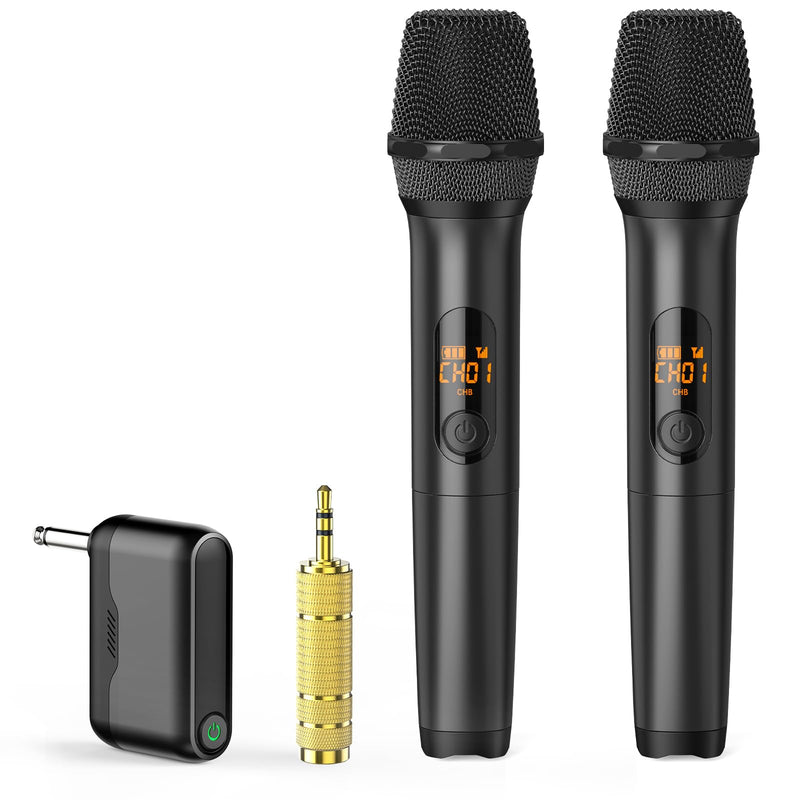 Wireless Two Microphone System with Dual-Channel Receiver, Professional UHF Metal Dual Handheld Cordless Dynamic Mic, 160 ft Range, Microphone for Karaoke, Party Singing, Lecture, DJ, Wedding
