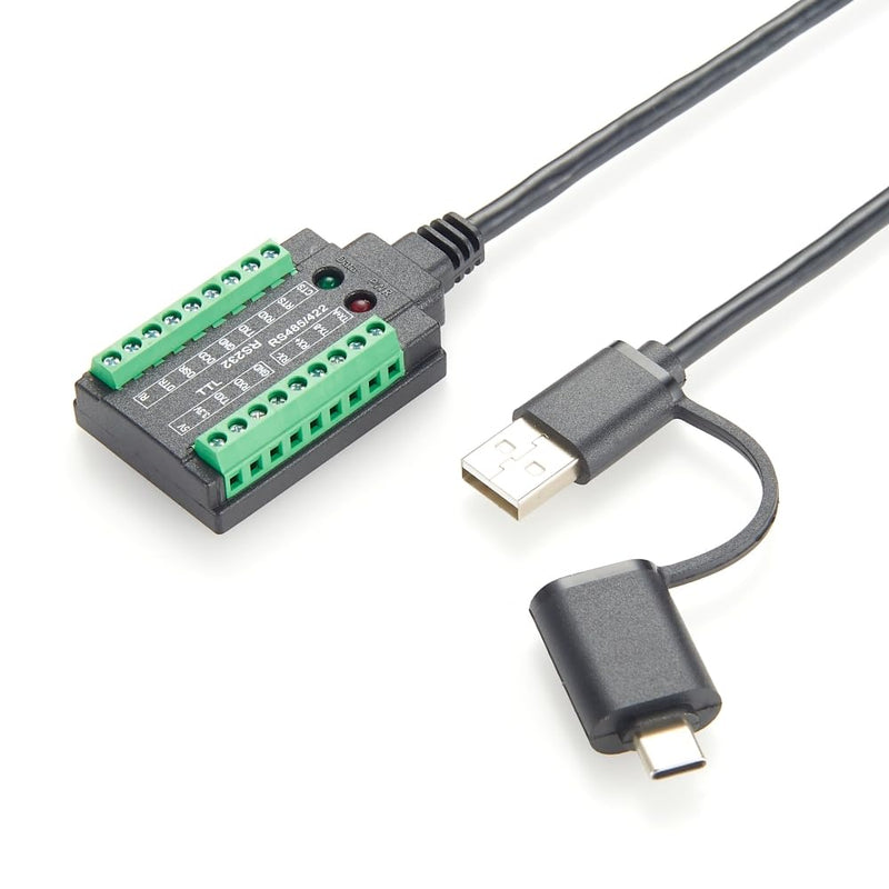 4 In 1 FTDI USB to RS232 RS485 RS422 TTL 3.3V 5V Serial Adapter Cable with FT232RL Chip Dual Port USB-A & USB-C to COM Port Converter with Terminal Block for Modem, Scanner, Windows, MacOS (1M/3.3FT)