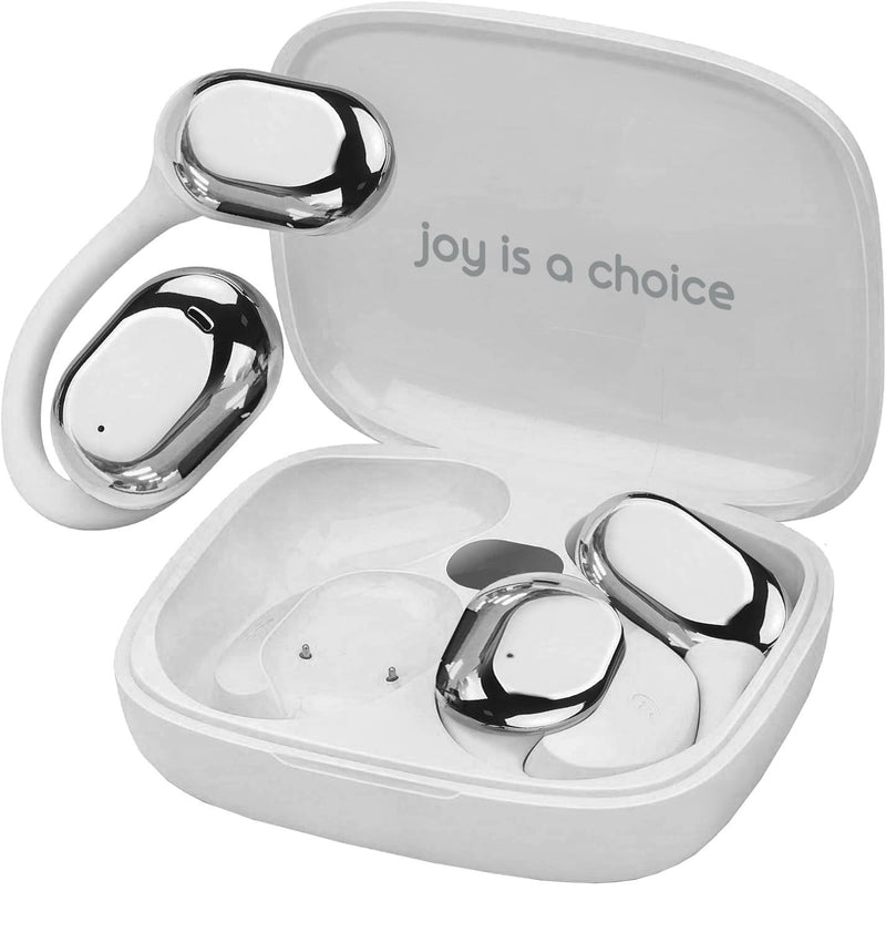 MyJoy Air Open Ear Earbuds, Wireless Bluetooth Open Earbuds Over The Ear Headphones with Microphone for Work & Workouts, Sweatproof Multi-Touch Open Earphones with LCD Panel Display, White
