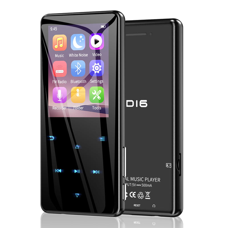 64GB MP3 Player with Bluetooth 5.3, Built-in White Noise Sounds, 2.4-inch Screen, Metal Body, Portable Music Player with Speaker, FM Radio, Voice Recorder, Shuffle, Support 128GB Micro SD Card Black
