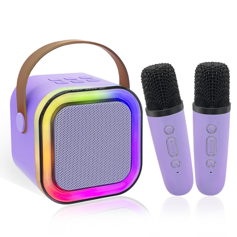 Mini Karaoke Machine for Kids, Birthday Easter Gifts Toys for Girls Boys Ages 3-12+, Portable Bluetooth Speaker with Upgraded 2 Wireless Microphones, Toddler Toys for Singing Home Party Family, Purple