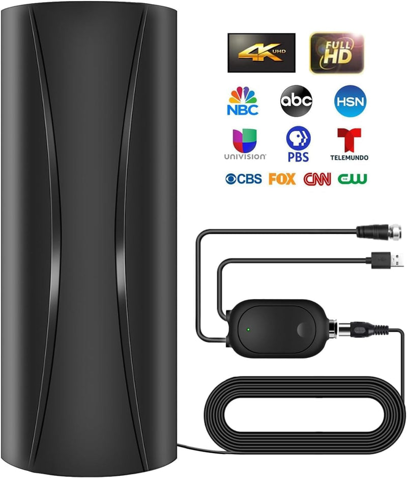 1600+ Miles Range TV Antenna, 2025 Strongest Digital TV Antenna Indoor with Amplifier and Signal Booster, Portable HD Antenna for TV Indoor for Smart TV and Old TVs-36ft Coax Cable-Support 8K 4K 1080p Black