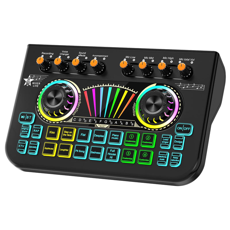 [AUSTRALIA] - Audio Mixer, Sound Board for Pc/Phone Live Streaming Gaming, Audio Interface for 3.5mm/6.35mm Dynamic Microphone, Live Sound Card with Voice Changer, Denoise, Lead Singing Podcast Mixer 
