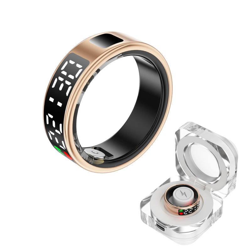 Smart Ring Fitness Sleep Health Tracker Rings for Men Women, LED Display Smart Ring Health Tracker Heart Rate, Blood Oxygen, Sleep & Step Monitor, No Subscription, IP68 Waterproof (Gold #10) Gold