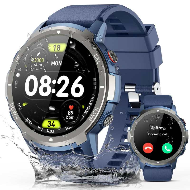 Smart Watch, 2025 Military Waterproof Fitness Sleep Tracker Watch with 110 Ports Modes, Smartwatch for Samsung Android iPhone iOS Compatible