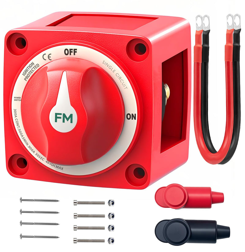 [AUSTRALIA] - 300A Waterproof Battery Disconnect Switch 12V-48V, On/Off Kill Switch for Marine, RV, Car, Boat, Truck, ATV, UTV, Ignition Protected with Cable 300A ON/OFF Single Circuit with Cable 