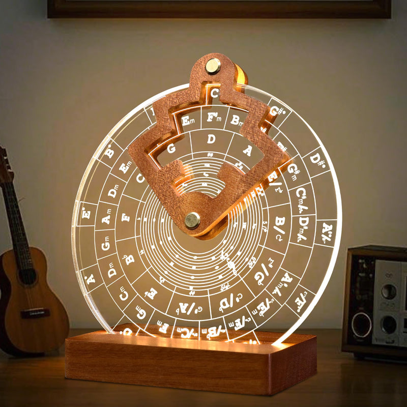 Light Up Circle of Fifths Wheel, Acrylic Wooden Chord Wheel Melody Tool with Guitar Pick Holder, Gift for Musical Beginners Musicians for Musical Learning and Songwriting Color: Light up Circle of Fifths Wheel