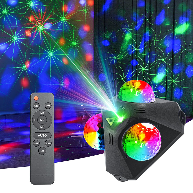 4 in-1 Disco Party Lights - RGB 3 Magic DJ Disco Ball, LED Sound Activated Laser Lights Projector with Remote for Home, Dance, Karaoke, Parties, Wedding, Birthday, Halloween, Christmas, Club Decor