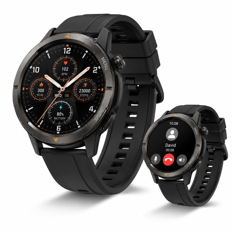 AGM Legion Rugged Smart Watch, AMOLED Activity Tracker for Outdoors, Black | GPS Fitness Tracking, Bluetooth Calling, Heart Rate SpO2 Sleep Monitor, Step Counter, Alerts, Custom Faces for iPhone Android