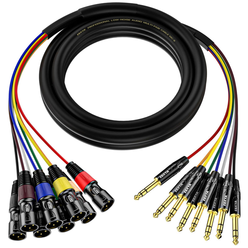 EBXYA 8 Channel 1/4 Inch TRS to XLR Snake Cables, 6.35mm Male Jack Stereo Audio Balanced Line to XLR Cables, 10 Feet 1 Pack 8-Channel 10 Feet TRS to XLR Male Black