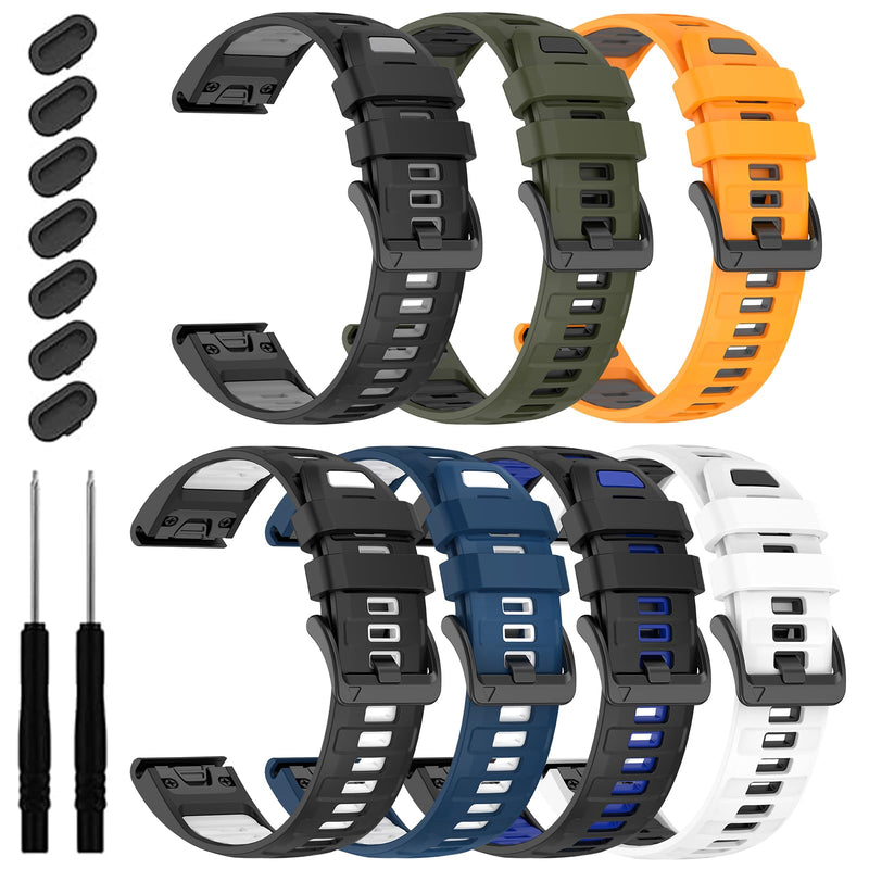 22mm Silicone Watchband Compatible with Garmin tactix 8/Fenix 8 pro AMOLED 47mm/7 Pro/7/6 Pro/6/5 Plus/5,QuickFit Straps for Fenix E/Forerunner 945/955/965/970/epix Pro/Approach S70/S62/quatix 8 47mm 7pack1