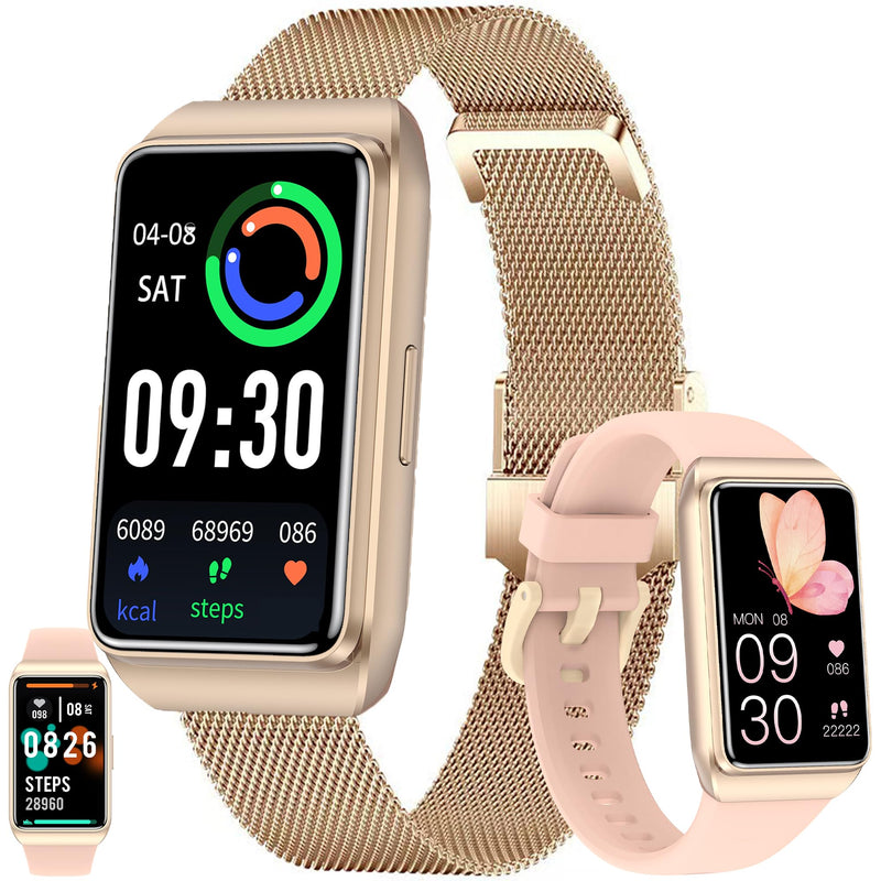 ZPIMY 1.47" AMOLED Smart Watch for Women, Mens Smartwatches,Fitness Tracker Smartwatch for Android iPhones, Digital Watches Step Counter, 2 Straps (Gold) Gold