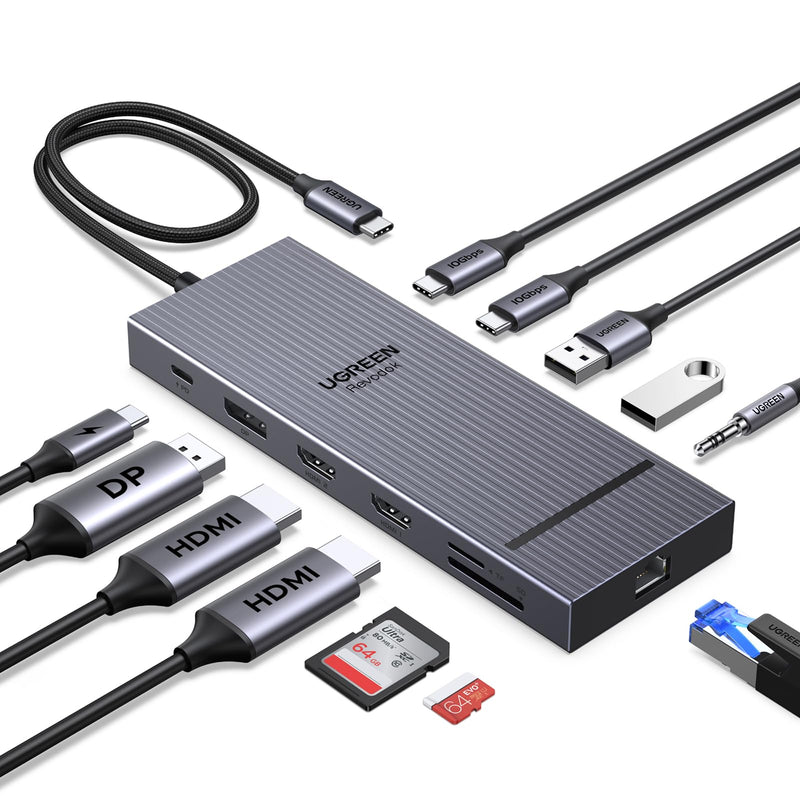 UGREEN USB C Docking Station Triple Monitor 4K, 12-in-1 Dock with 2xHDMI+DP | 2x10Gbps USB-C, 2xUSB-A, 100W PD, SD/TF 3.0, 1G Ethernet, 3.5mm Audio, Revodok Pro 3121 USB-C Hub Adapter,macOS Mirrors Only
