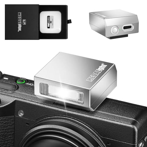 MEDALight New Aluminum F1s Mini Camera Flash for Ricoh GR3/GR3X/Fuji/Sony ZV1/Nikon/Canon/Olympus/Digital Film Cameras,Portable Hot Shoe Speedlite for DSLR Camera(Silver) Silver