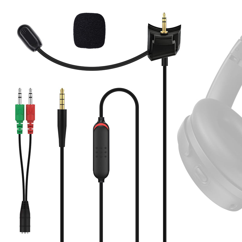 QC45 Microphone Compatible with Bose QC45 Wireless Noise Cancelling Headphones, Boom Gaming Microphone Cable with Mute Switch for PS4, PS5, PC, Xbox One Controller (QC45 Boom Mic, 3.5mm Y-Splitter)