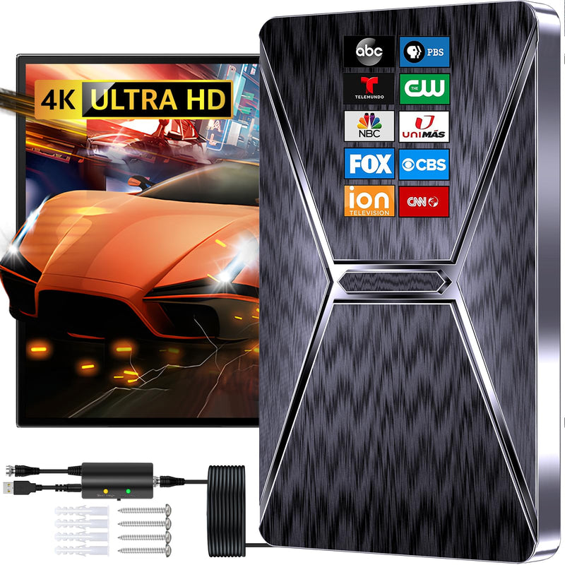 [AUSTRALIA] - 2025 Upgraded TV Antenna for Smart TV, 1600+ Miles Range Digital TV Antenna Indoor, HDTV Antenna for Local Channels with Best Signals Amplified - Support 4K 8K 1080p All TV's-38FT Coax Cable black 