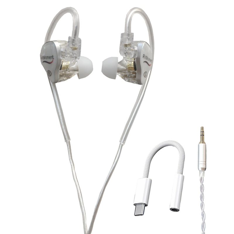 RitMoment RIT10 Pro Wired Earbuds - Balanced Sound & Rich Bass, Dual Magnetic Dynamic Driver, Ultra Comfort, in Ear Monitor IEM Earphones (3.5 No Mic + Type-C Cable, Clear) NO-MIC+Type-C Cable
