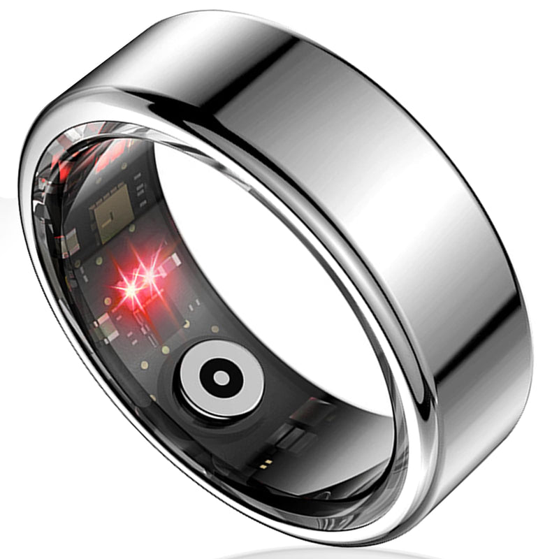 Titanium Alloy Smart Ring - Heart Rate, Blood Oxygen, Sleep, Fitness Tracker - Exercise Wearable - Battery Life up to 15 Days - No Subscription fee - for iPhone and Android (Silver, 12#)