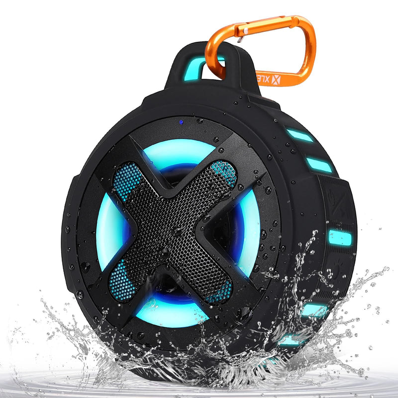 [AUSTRALIA] - Upgraded, IP67 Waterproof Bluetooth Speaker, Silicone Case,10W Pro Sound&Deep Bass,24H Playtime, with Lights,Clip,Floating,for Shower,Beach essentials, Kayak Paddle Board Boat Lake Camping accessories A-Black 