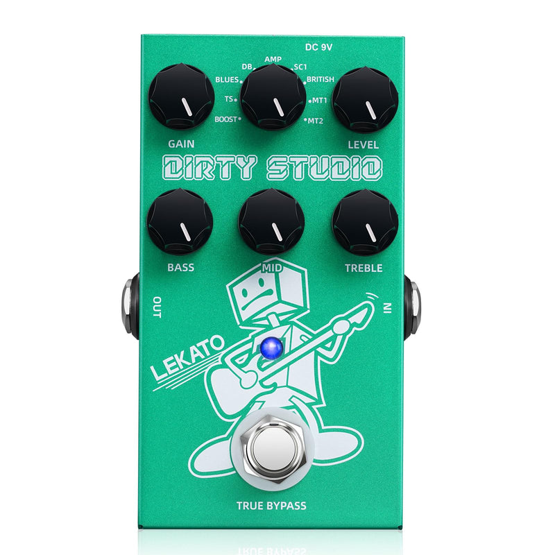 LEKATO Boost Distortion Overdrive Digital Guitar Effect Pedal with 9 Tones, 3-band EQ, True Bypass, Combo Clean Pedal for Electric Guitar Green Boost Distortion