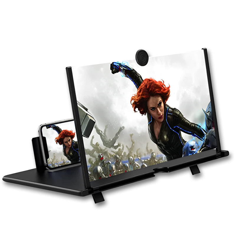12" Screen Magnifier for Smartphone 3D HD Mobile Phone Screen Magnifier Video Expandable HD Screen Foldable for Watching Movies Videos, Playing Games, for All Smartphones（Black） 12"