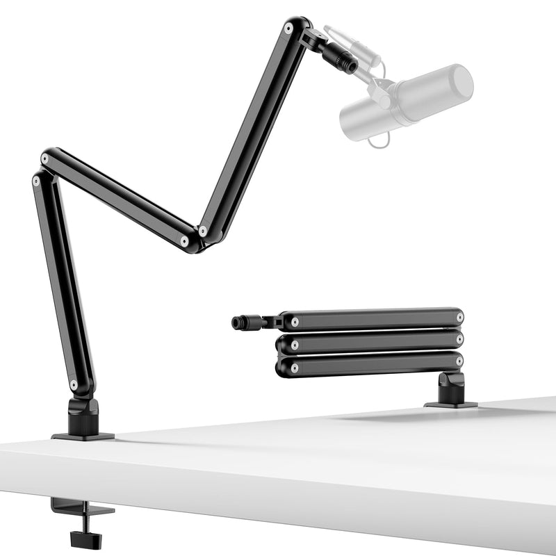 TODI Mic Arm for Lightweight Mics, Microphone Arm Rotatable, Storable Desk Mic Stand for Bear 3LB with Mount Clamp, Mic Stand Boom Arm with Cable Channel with 3/8'' 5/8'' Thread for Podcast, Gaming Black