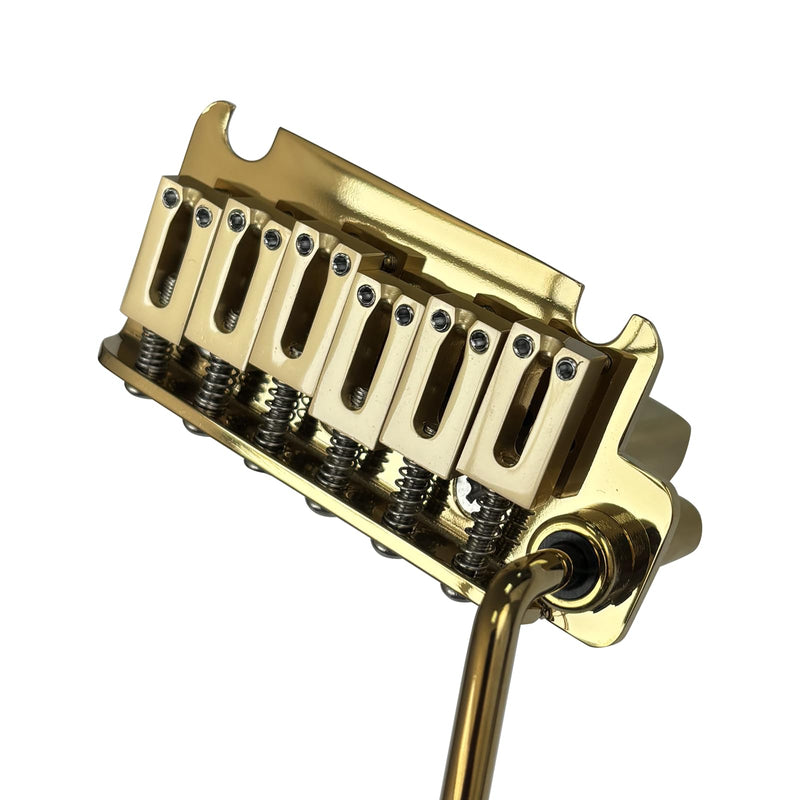 [AUSTRALIA] - 10.8mm Electric Guitar Bridge Gold 2-Point Tremolo Bridge with Zinc Alloy Saddles Brass Block 6 String Guitar Bridge Compatible with Start ST Electric Guitar Replacement Parts 