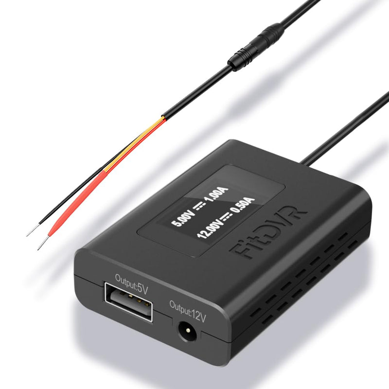 Power Adapter for Universal Car Model LED Display USB Power Source, Easy to Install, 5V 12V Output, for Dash Cam, Radar, D3-044