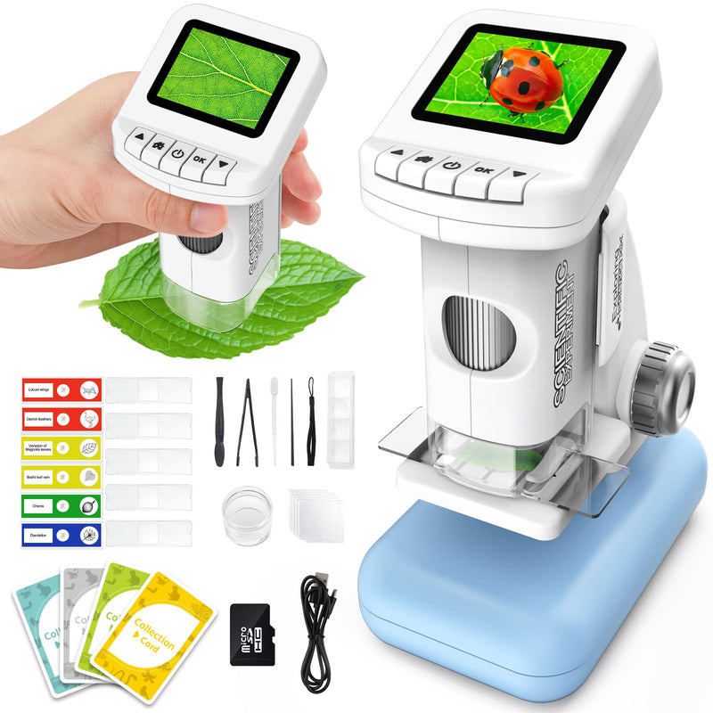 Microscope for Kids, 1200X Kids Microscope Pocket Portable Microscopes with Photo and Video Function, Mini Handheld Digital 2" Screen Rechargeable Student Edu Science Microscopes for Kids 6-7 8-12