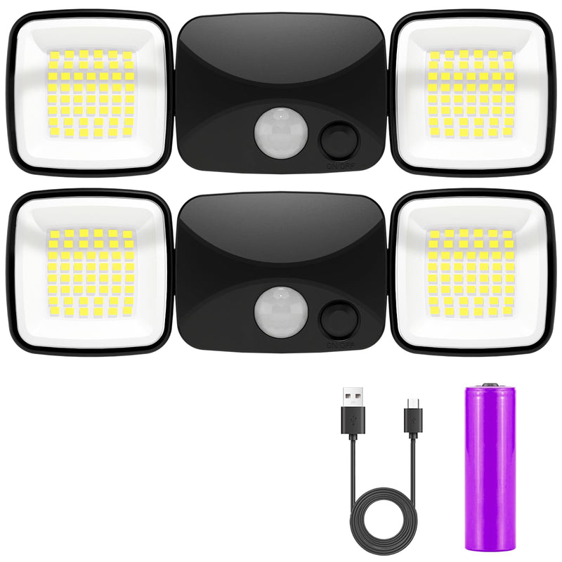 Motion Sensor Outdoor Lights, Rechargeable Battery Operated Outdoor Lights, USB Charging, Wireless Lights, No Solar, High Brightness for Garage, Yard & Entryway, Black 2-Pack (Small Size)
