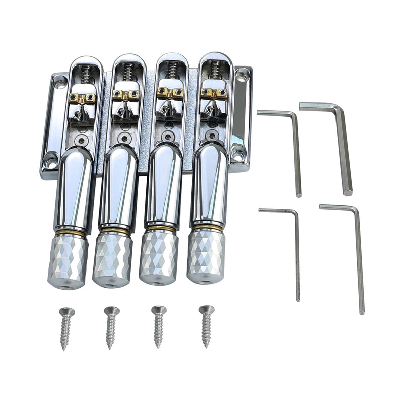 Chrome Headless Electric Bass Bridge 4 String Bass Bridge with Brass Saddles Bass Parts Replacement for 4 String Headless Bass Chrome