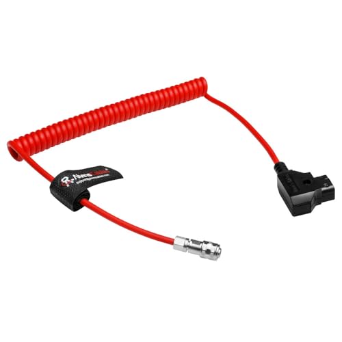 Alvin's Cables BMPCC 4K Power Cable, D-tap to 2 Pin Female Ultra Soft Coiled Cable for Blackmagic Pocket Cinema Camera 4K/ 6K Coiled Red