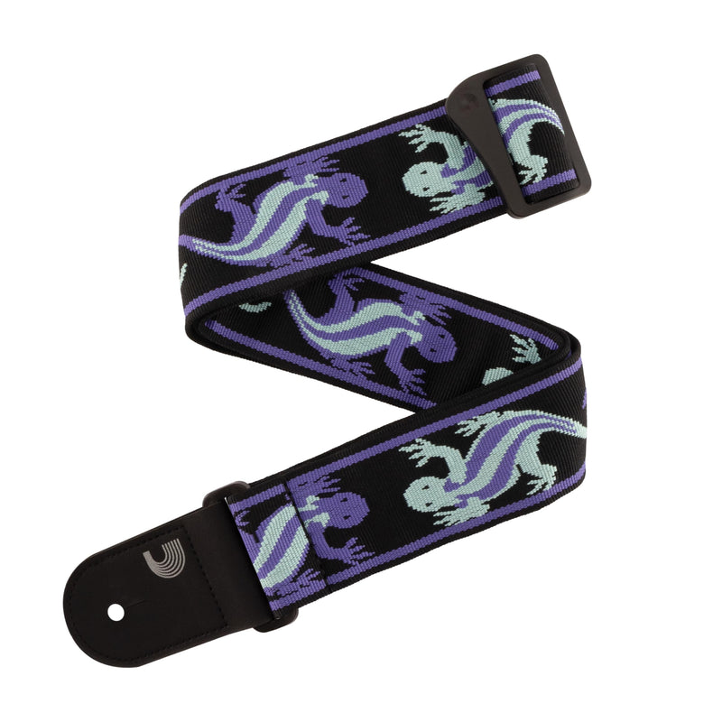 D'Addario Guitar Strap - Acoustic & Electric Guitar Accessories - Eco Leather Ends - Vintage Lizard, Green & Blue