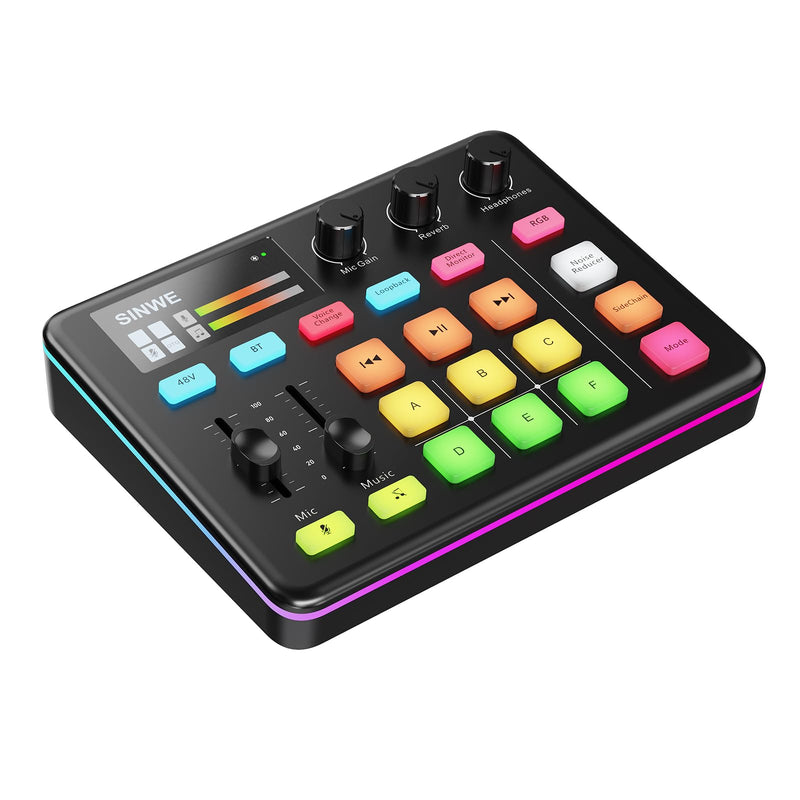 [AUSTRALIA] - SINWE G1 Gaming Audio Mixer, RGB Audio Interface with Pro-preamp,Bluetooth, Streaming PC Mixer with XLR/48V Phantom Power for Live Streaming, Podcasting, Content Create, Gaming(Black) Black 