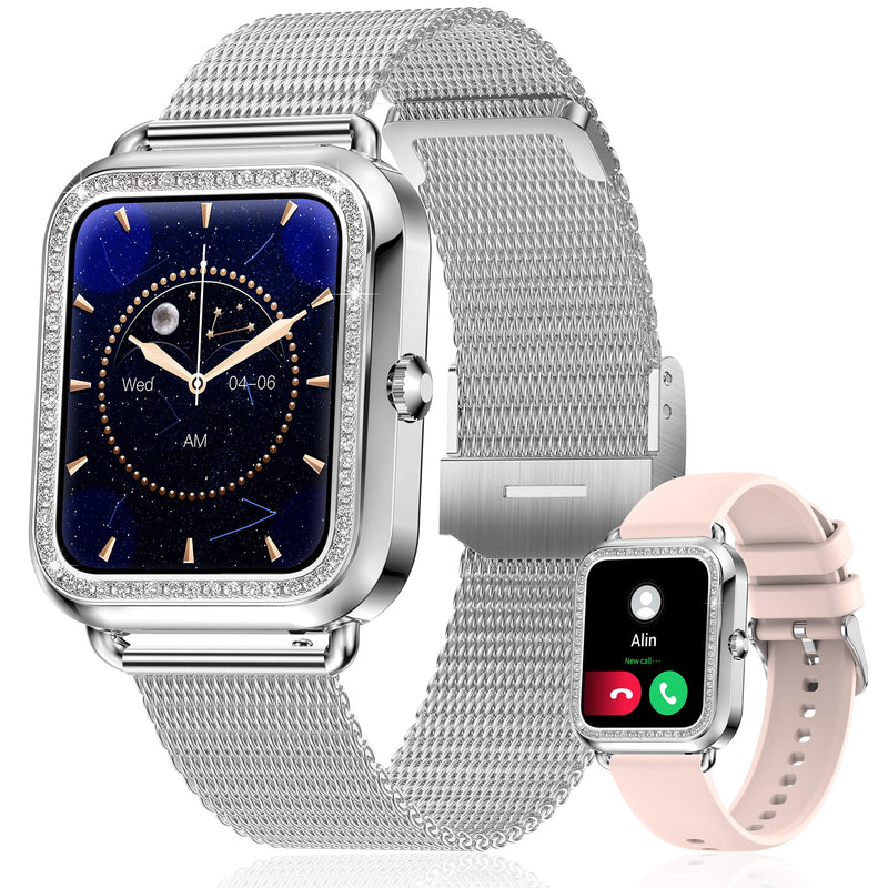 Smart Watch, Colesma 1.59" HD Smart Watches for Women, Answer/Make Call Fitness Tracker Watch for Android iPhone, Sleep/Heart Rate/SpO2/Blood Pressure Monitor, 180+ Dials, Waterproof Watches for Women Silver