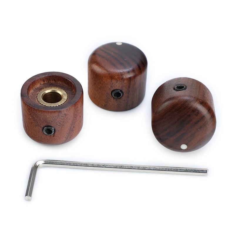 3Pcs Rose Wood Guitar Volume Tone Knobs with Brass Hole Bass Guitar Control Knobs for Strat Telecaster Jazz Les Paul Replacement Parts 3 Piece Rosewood-6.0