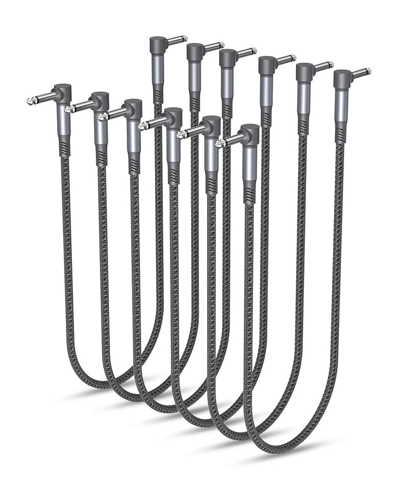 Elebase Guitar Pedal Patch Cables 6-Pack,24 Inch 6.35MM Effects Pedal Board Cord 1/4'' Right-Angle Braided Flat Audio Cable Shielded TS Copper Male Connector for Microphone Amp/Amplifier Mixer 24 Inch/0.6M Grey