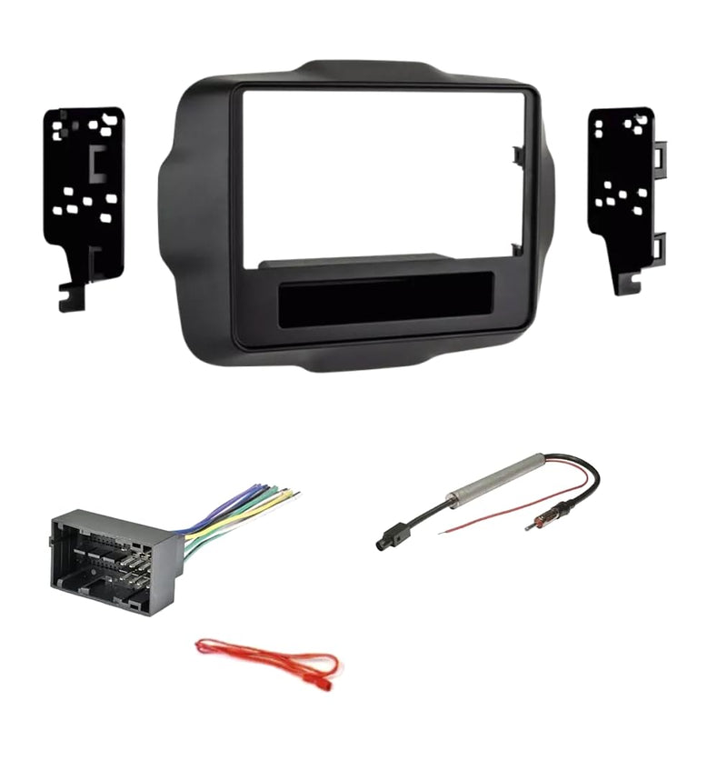 Double Din Car Stereo Install Kit, Wire Connector Plug, and AM/FM Radio Antenna Adapter Made for Jeep: 2015-2017 Renegade w/Sport Trim only, 2018-2020 Renegade w/Sport only or Upland w/Base Radio