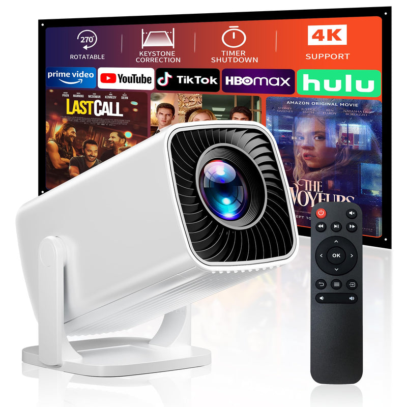 [AUSTRALIA] - Mini Projector, Portable Projector 4K & Full HD 1080P Support, 270° Rotation Outdoor Projector, Movie Projector Compatible with Smartphone, TV Stick, Laptop, PS4, HDMI, USB Ivory 