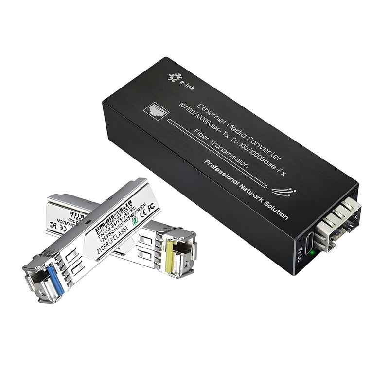 Micro Gigabit Media Converter with 1310/1550nm SMSF 20KM SFP Modules | Micro Mini Size, 10/100/1000Mbps, USB-C 5V Input, 1310nm/1550 SMSF 20km SFP Modules, IP40 Aluminum Case SFP-SMSF-020