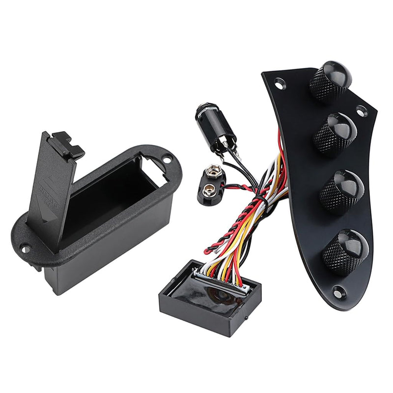 Bass Guitar Prewired Control Plate Loaded Control Board with Wiring Harness Fit for Jazz Bass Guitar Replacement Parts,Come with Metal Knobs,Potentiometers,Crcuit Set for Electric Guitar Preamp Black